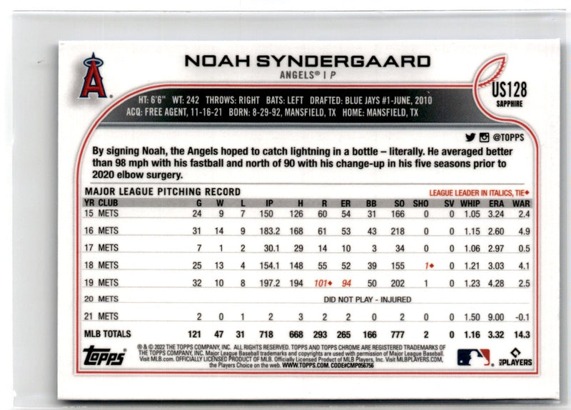 2022 Topps Chrome Update Sapphire Edition Noah Syndergaard