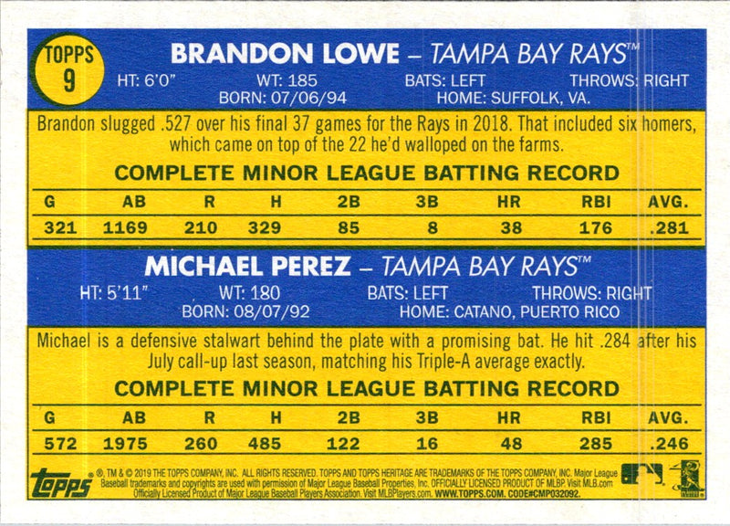 2019 Topps Heritage Brandon Lowe/Michael Perez