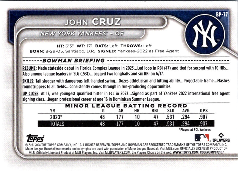 2024 Bowman Prospects John Cruz