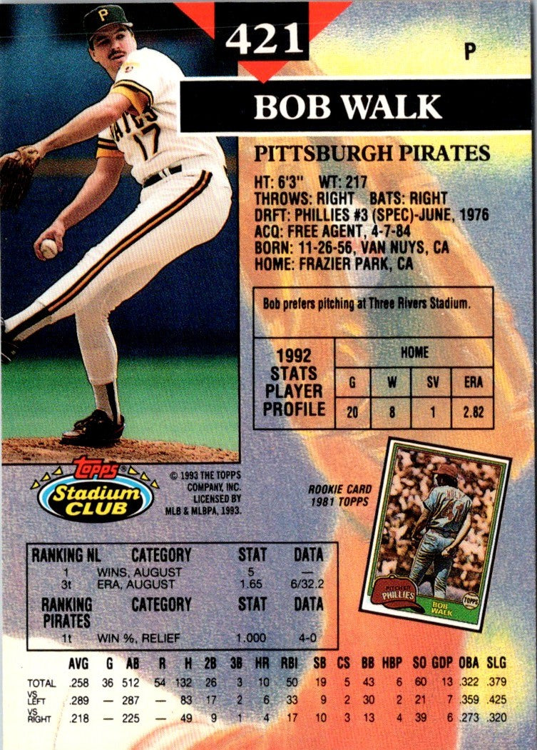 1993 Stadium Club First Day Production Bob Walk