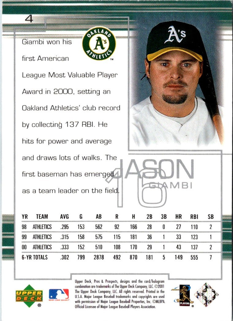 2001 Upper Deck Pros & Prospects Jason Giambi