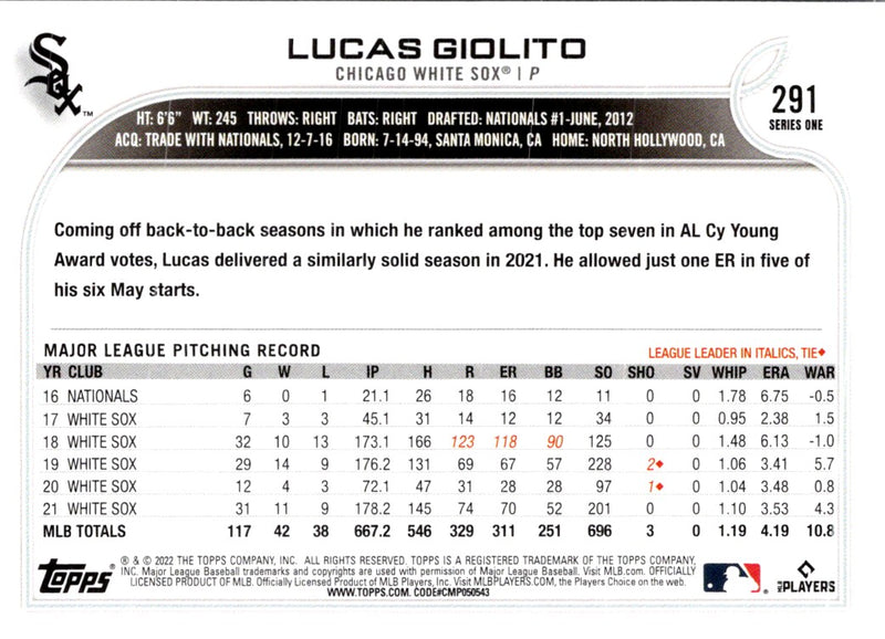 2022 Topps Lucas Giolito