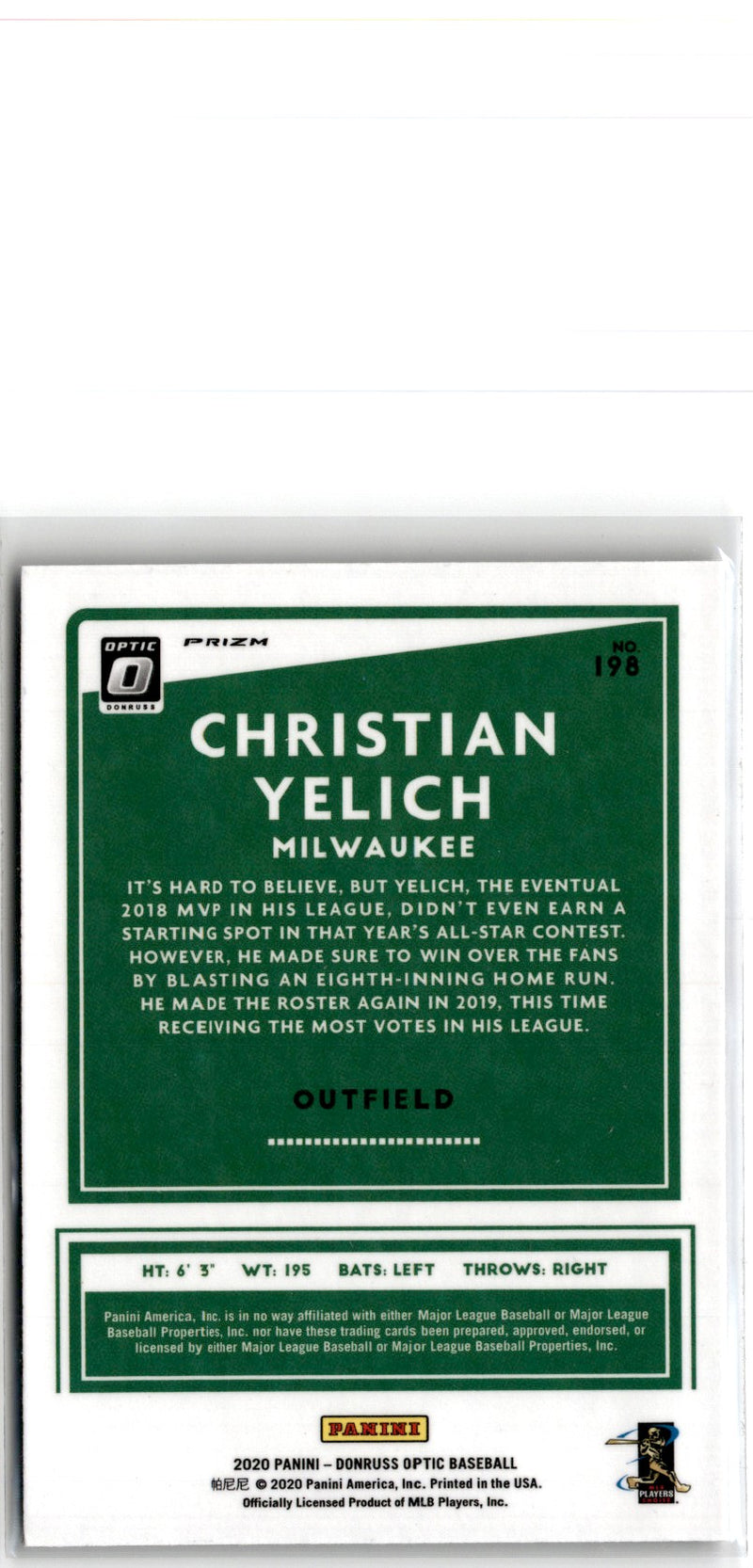 2020 Donruss Optic Carolina Blue and White Christian Yelich