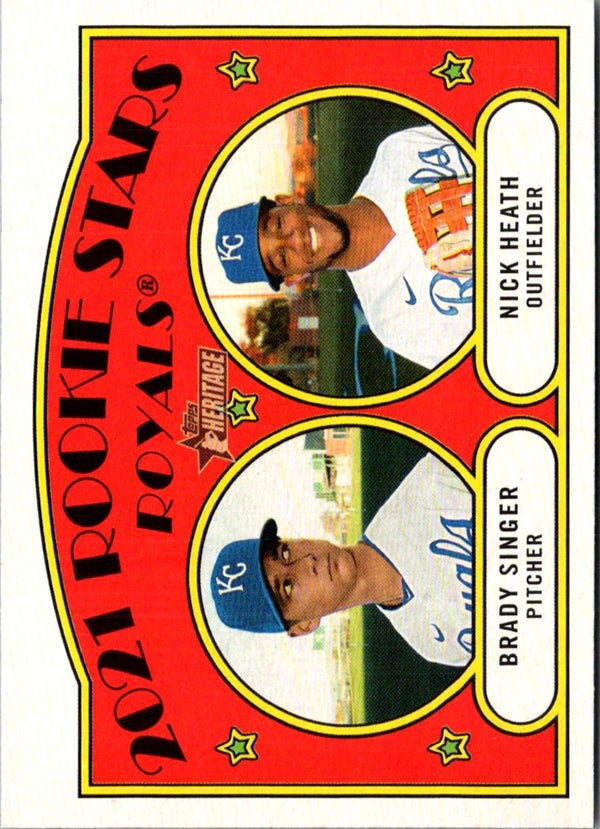 2021 Topps Heritage Red 2021 Rookie Stars - Royals - Brady Singer/Nick Heath #129