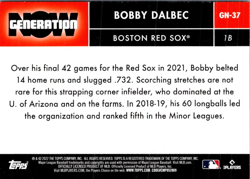 2022 Topps Generation Now Bobby Dalbec