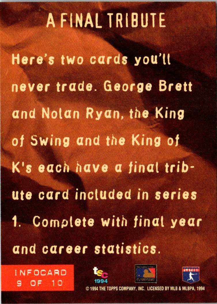 1994 Stadium Club Info Cards A Final Tribute Nolan Ryan