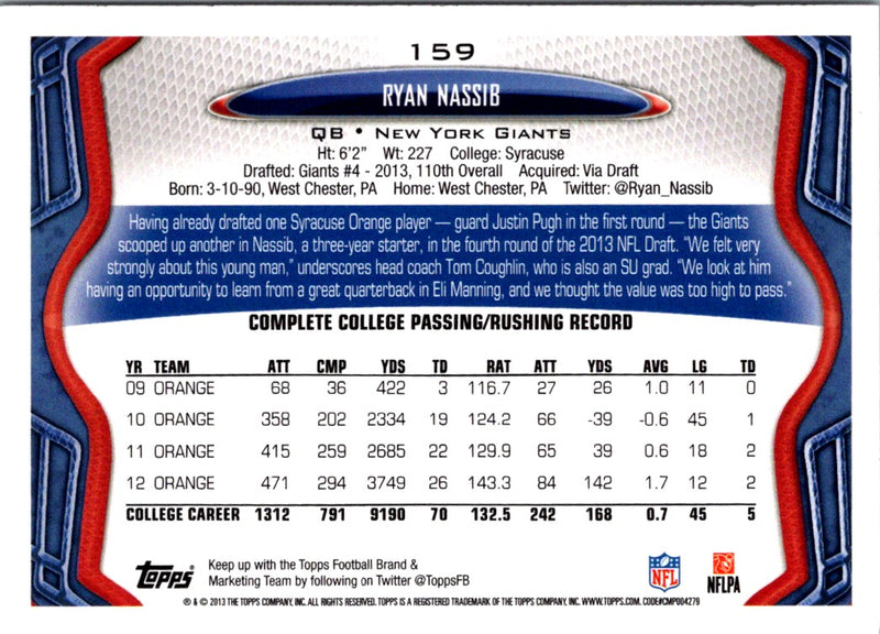 2013 Topps Ryan Nassib