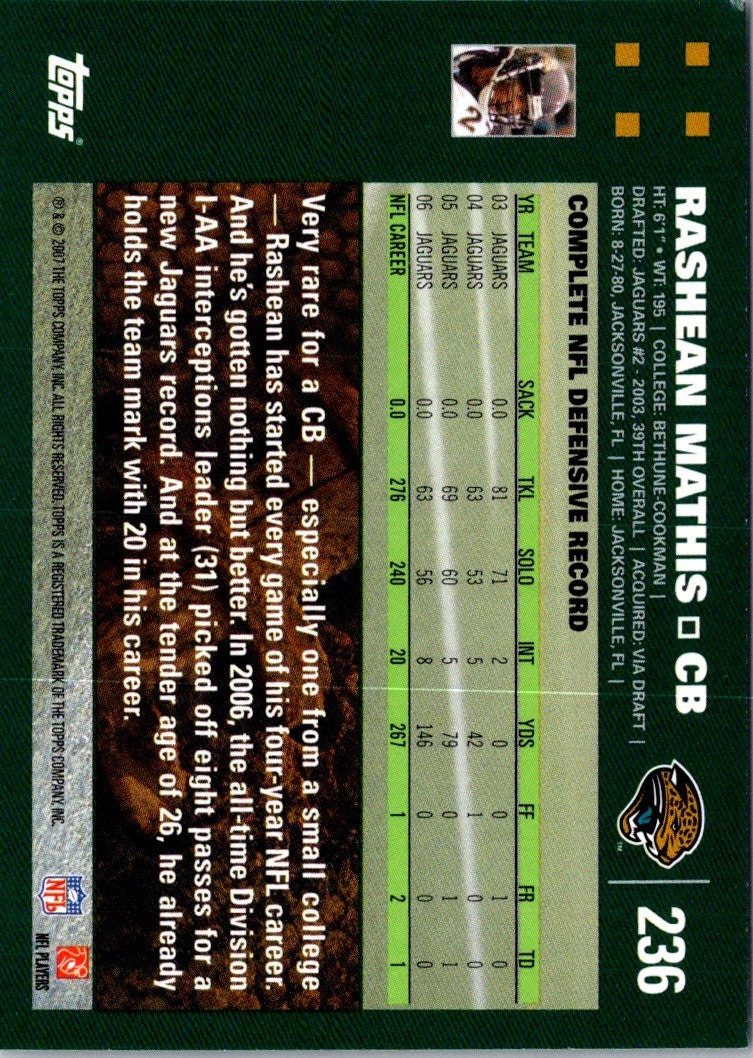 2007 Topps Rashean Mathis