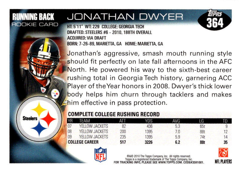 2010 Topps Platinum Jonathan Dwyer