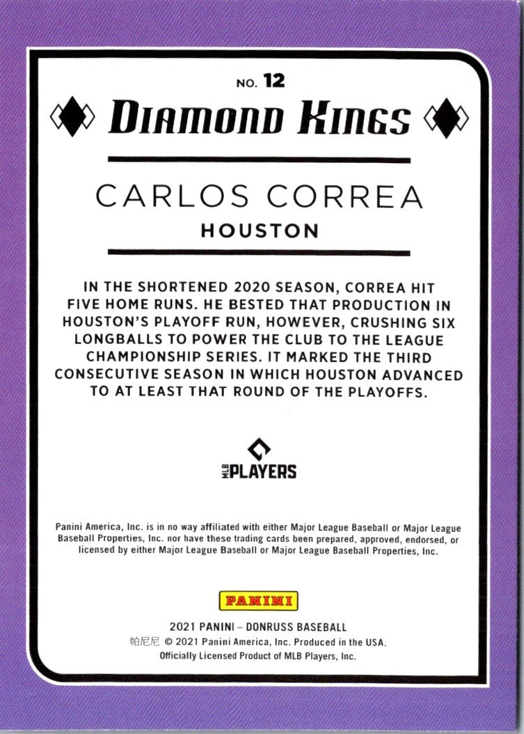 2021 Donruss Holo Purple Carlos Correa