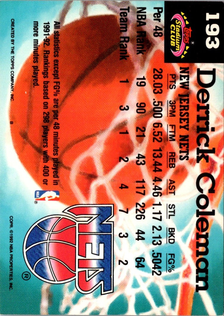 1992 Stadium Club Derrick Coleman