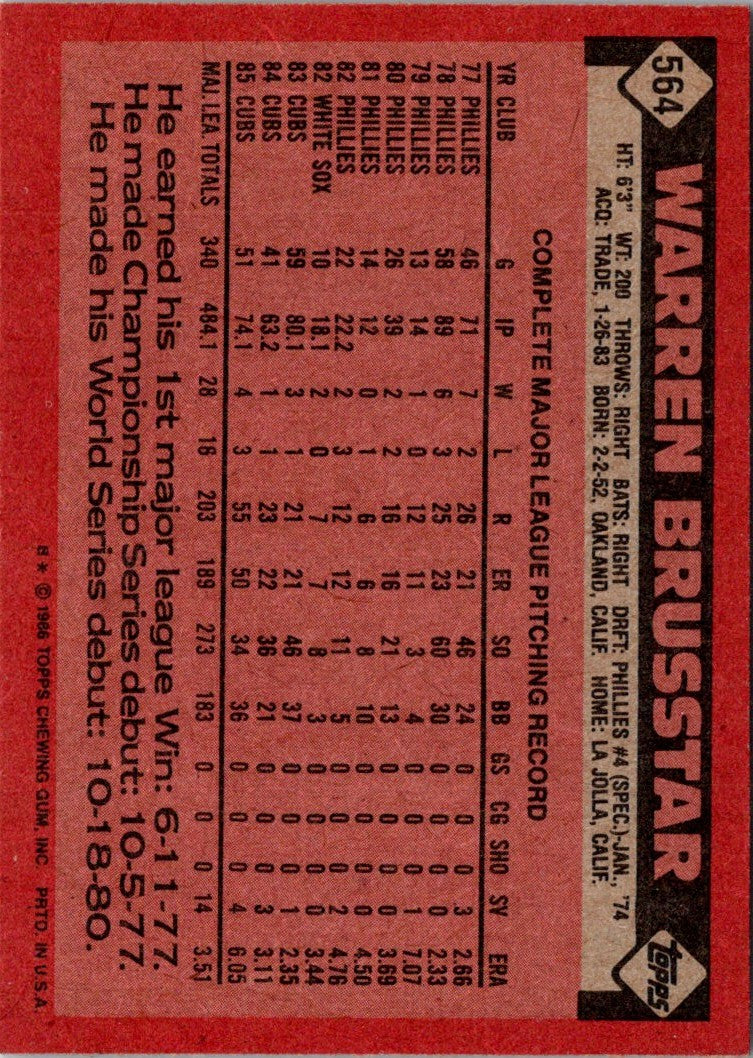 1986 Topps Warren Brusstar