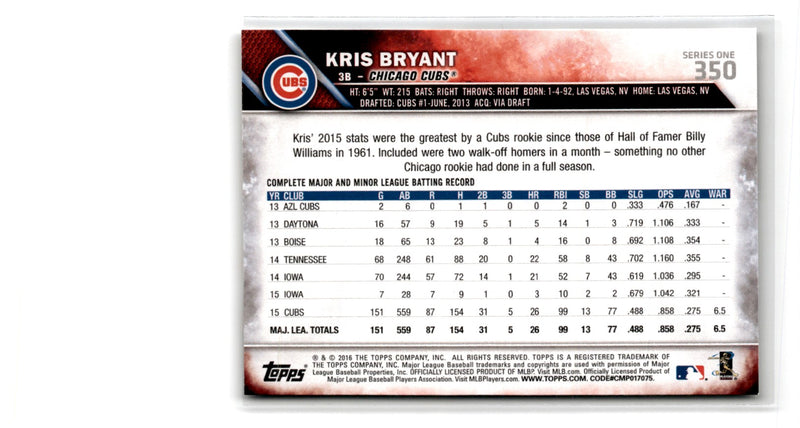 2016 Topps Kris Bryant