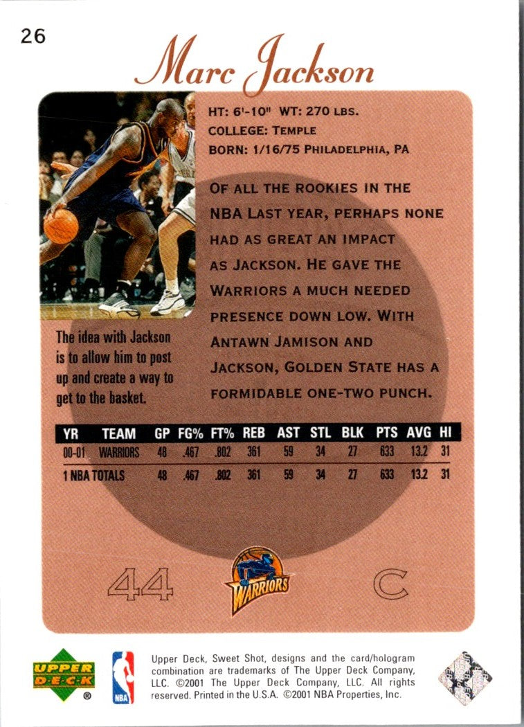 2001 Upper Deck Sweet Shot Marc Jackson