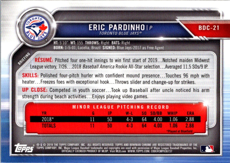 2019 Bowman Draft Chrome Eric Pardinho