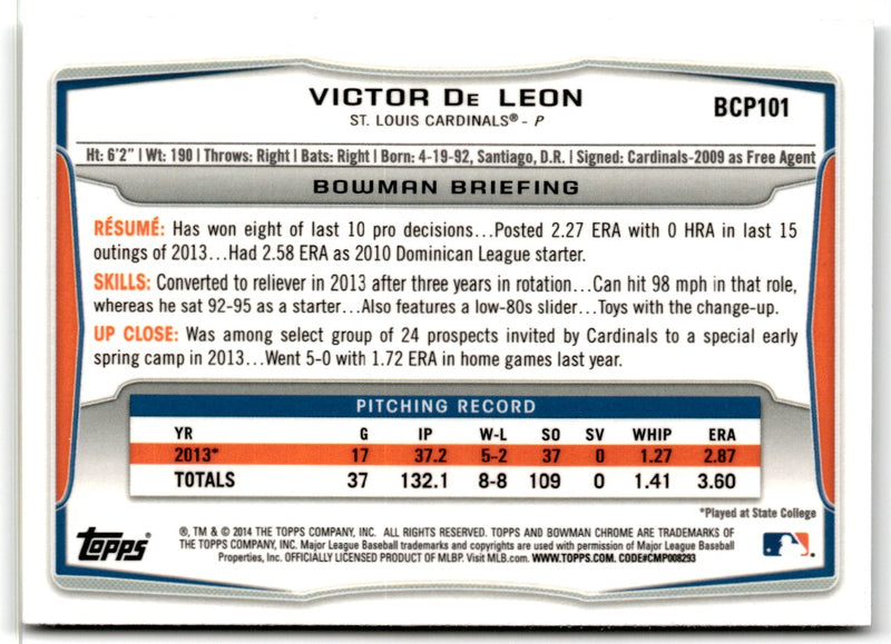 2014 Bowman Chrome Prospects Victor De Leon