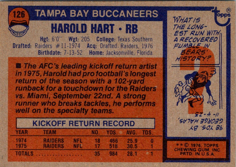 1976 Topps Harold Hart