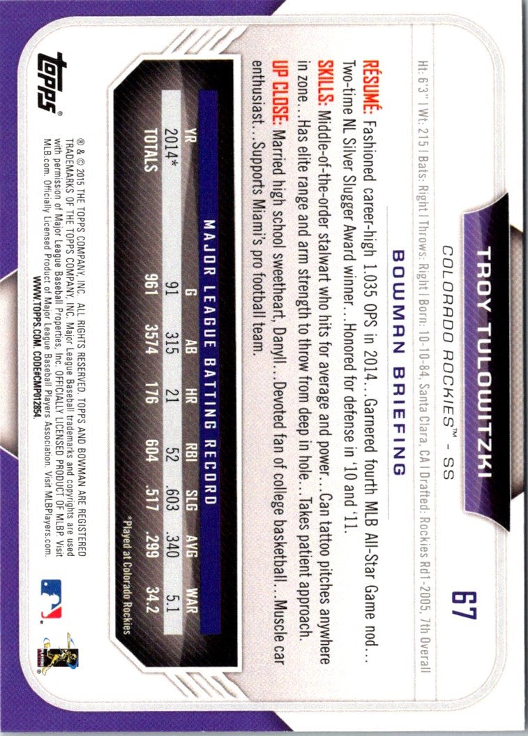 2015 Bowman Troy Tulowitzki