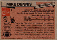 1981 Topps Coca-Cola New York Giants Mike Dennis #2