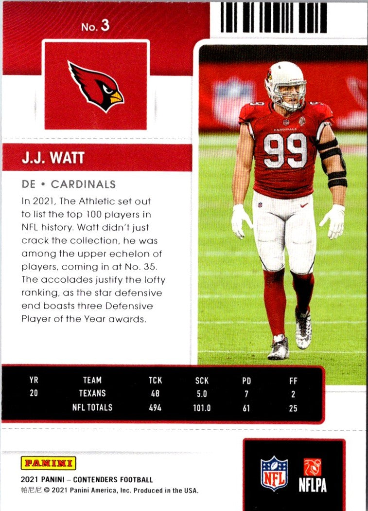 2021 Panini Contenders Red Zone J.J. Watt