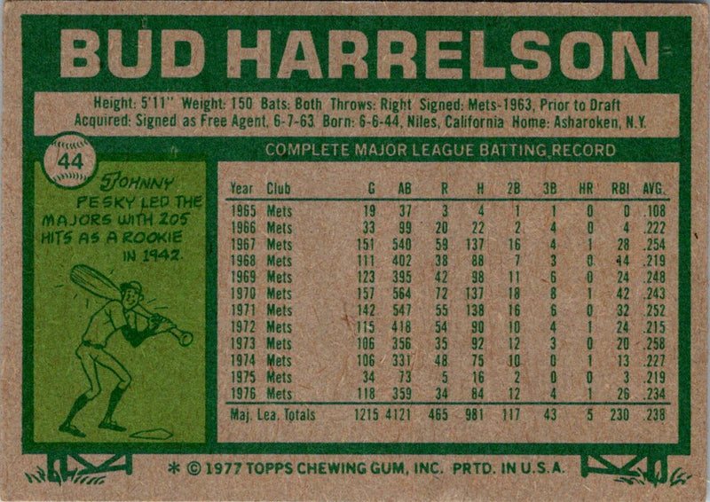 1977 Topps Bud Harrelson