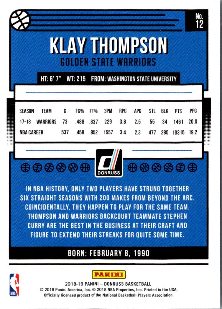 2018 Donruss Klay Thompson