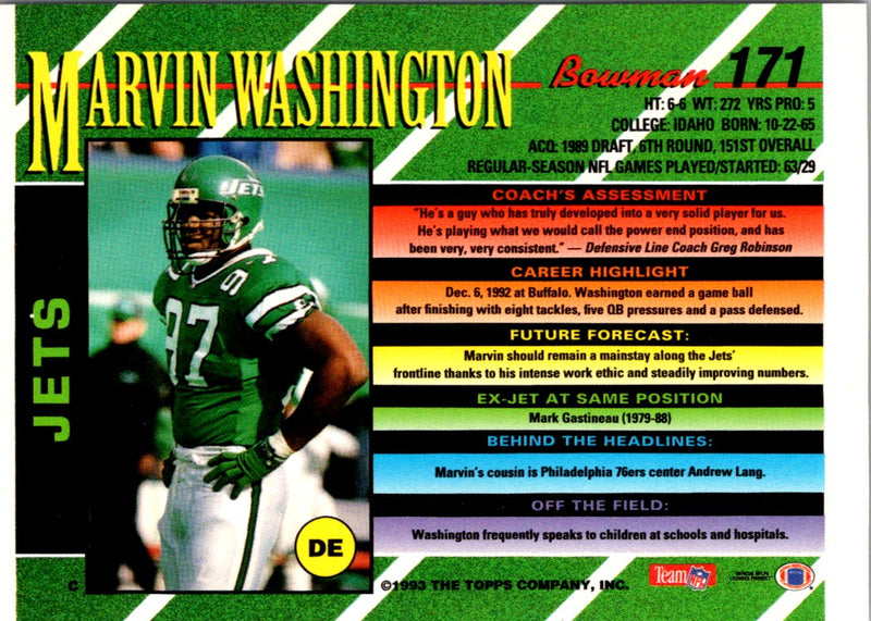 1993 Bowman Marvin Washington