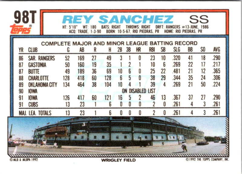 1992 Topps Traded Rey Sanchez