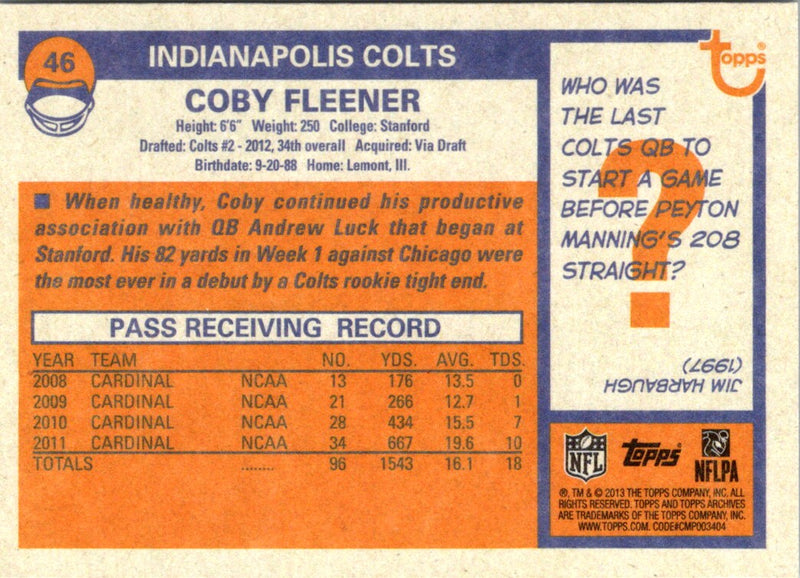 2013 Topps Archives Coby Fleener