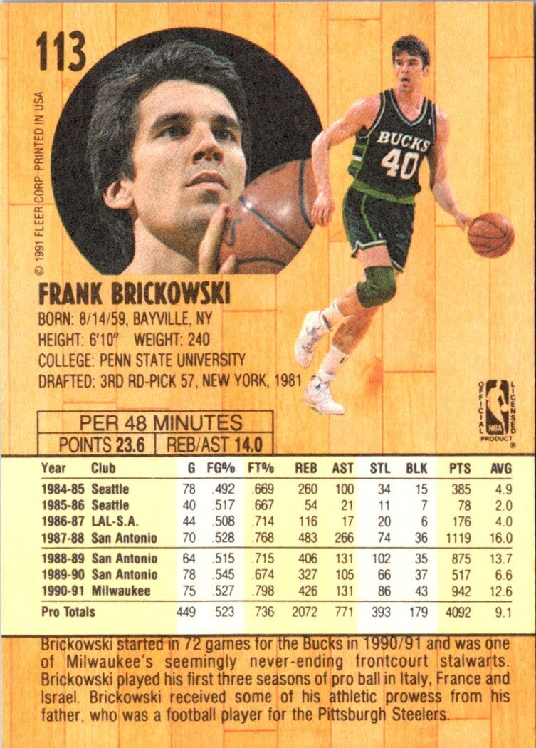 1991 Fleer Frank Brickowski