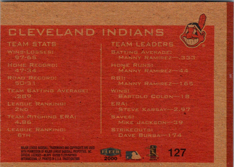 2000 Fleer Tradition Cleveland Indians