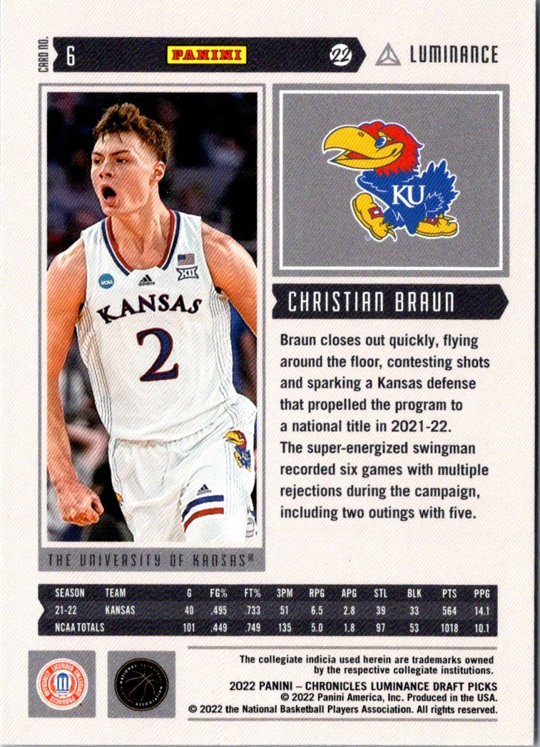 2022 Panini Chronicles Draft Picks Christian Braun