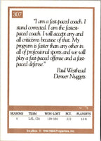 1990 SkyBox Paul Westhead #307 Rookie