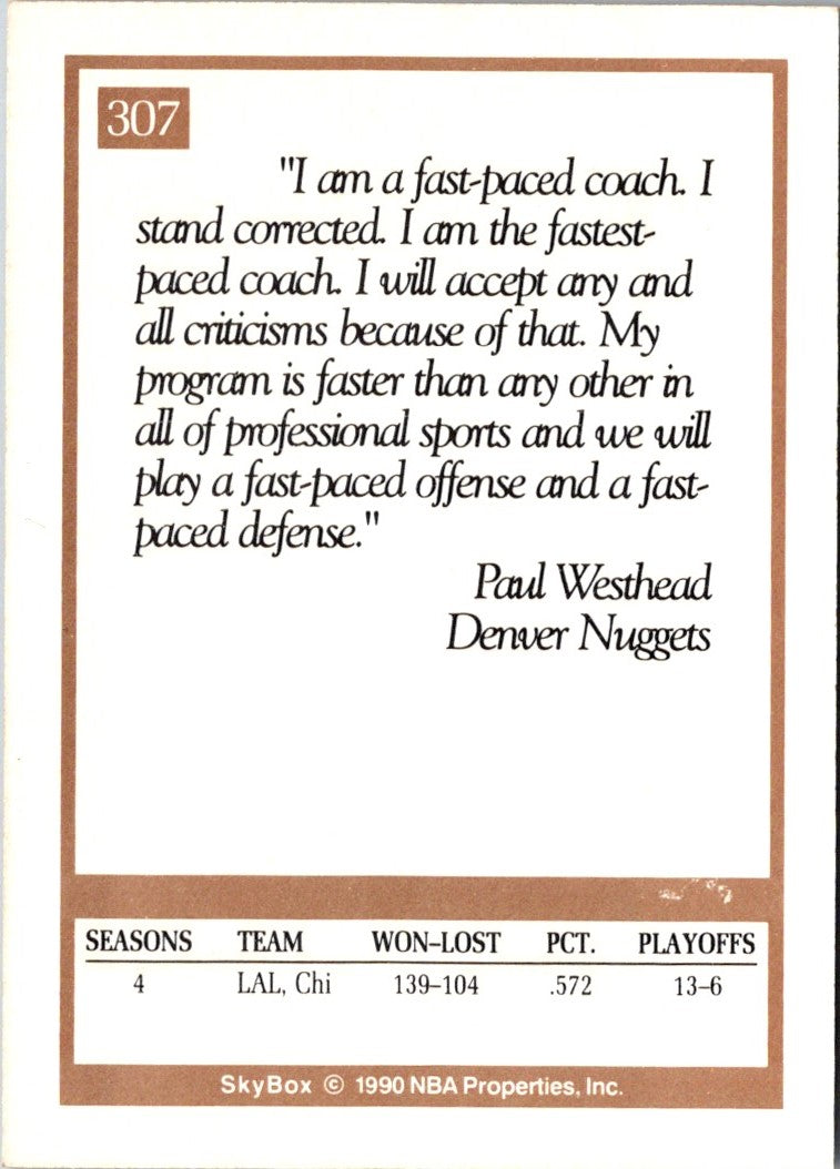 1990 SkyBox Paul Westhead