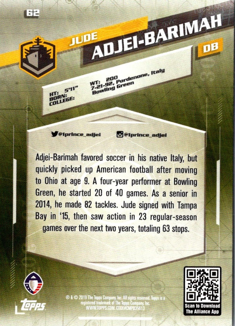 2019 Topps AAF Jude Adjei-Barimah