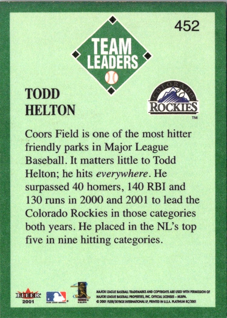 2001 Fleer Platinum Todd Helton