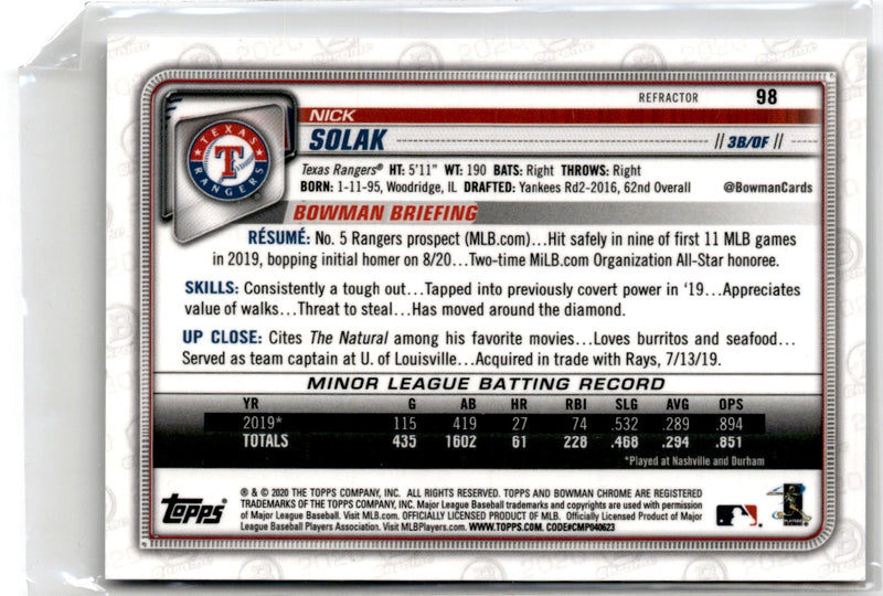 2020 Bowman Chrome Nick Solak