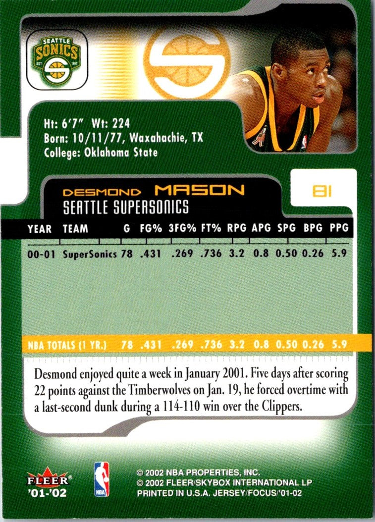 2001 Fleer Focus Desmond Mason