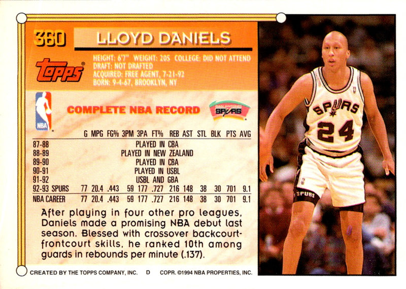 1993 Topps Lloyd Daniels