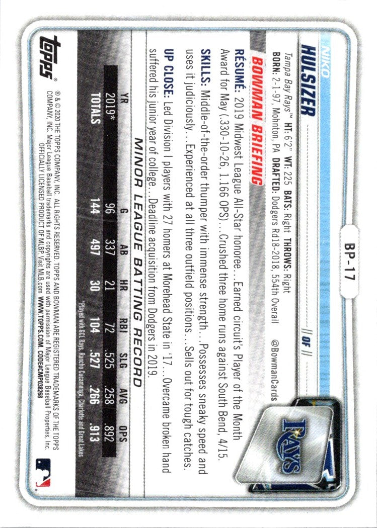 2020 Bowman Prospects Niko Hulsizer