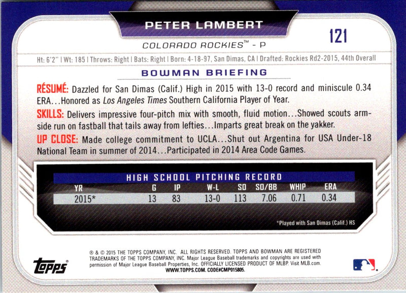 2015 Bowman Draft Picks & Prospects Peter Lambert