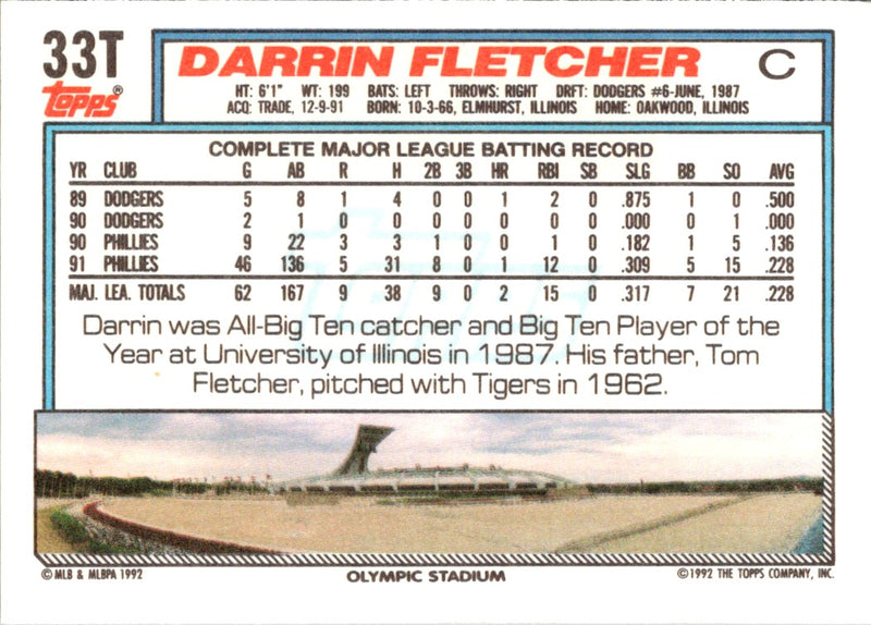 1992 Topps Traded Darrin Fletcher