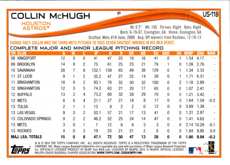 2014 Topps Update Collin McHugh