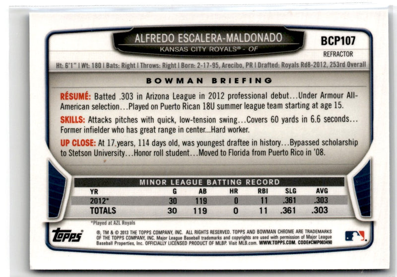 2013 Bowman Chrome Prospects Blue Wave Alfredo Escalera-Maldonado