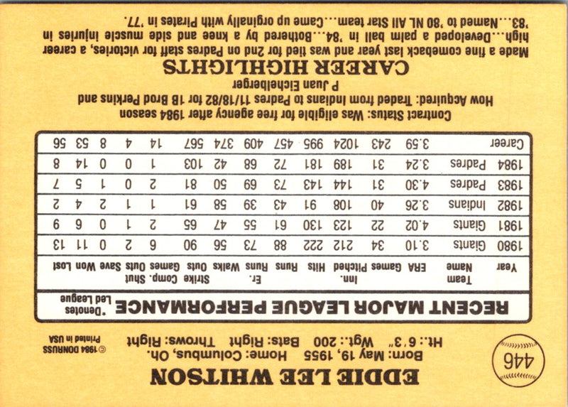 1985 Donruss Ed Whitson