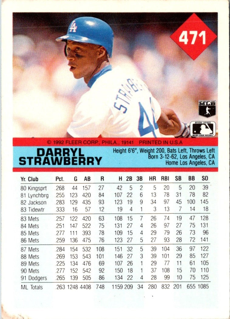 1992 Fleer Darryl Strawberry