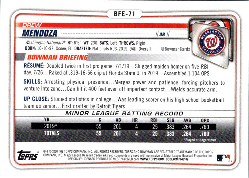 2020 Bowman 1st Edition Drew Mendoza