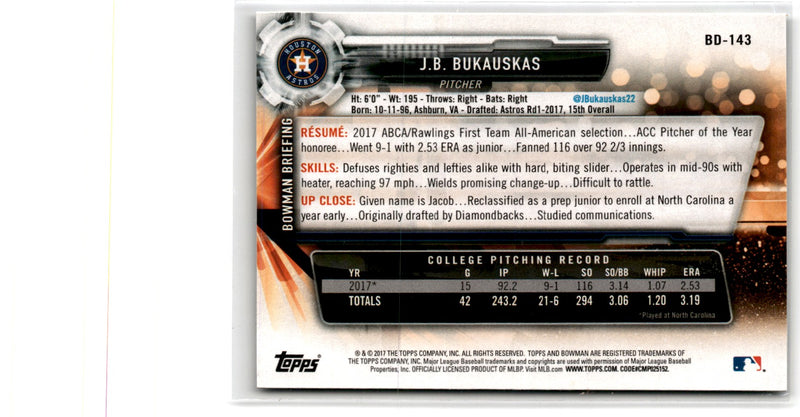 2017 Bowman Draft J.B. Bukauskas