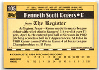 1990 Topps Major League Debut 1989 Kenny Rogers #105