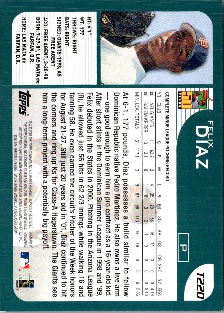 2001 Topps Traded & Rookies Felix Diaz